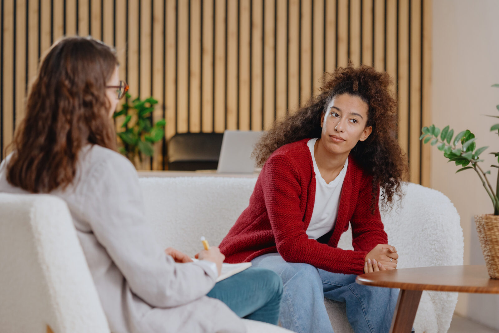 Woman at a supportive therapy appointment